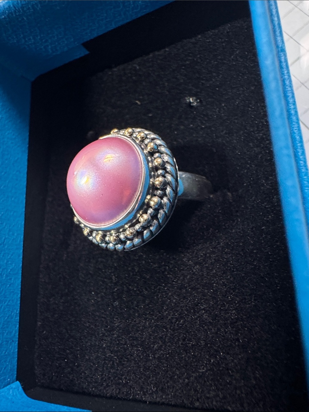 Artisan Collection of Bali Pink Pearl Silver w 18K Gold Accent Ring Size 7